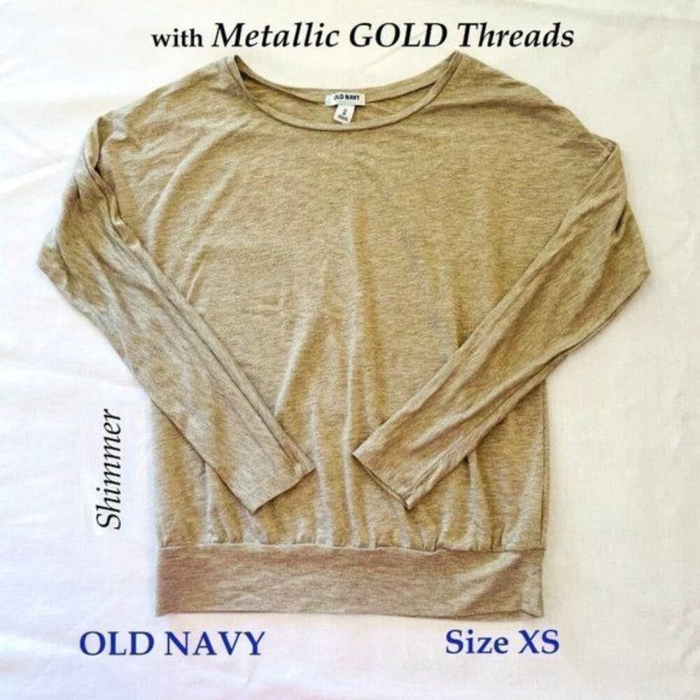 Old Navy Womens Sz XS Lightweight Long Sleeved T Shirt w/ Gold Threads Shimmer